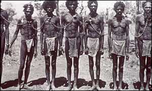 aboriginal people in chains - early 20th century