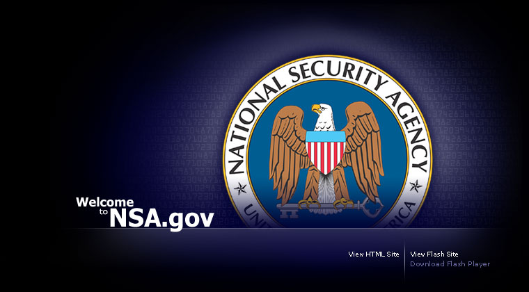 Image: National Security Agency Insignia disappearing into a dark blue background. Text: Welcome to NSA.gov.
