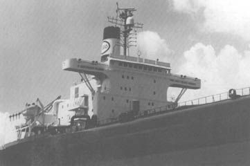 Figure 35. The first commercial ship installation of a mobile communications satellite terminal aboard the ESSO Wilhelmshaven in 1976. 