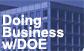 graphic of the Forrestal building with the text "Doing Business w/DOE" superimposed over it.