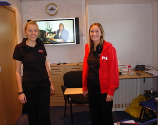 Emily Magrath & Arlene Lusty from the Health Promotion Team, carrying out Men's Health checks on board the bus