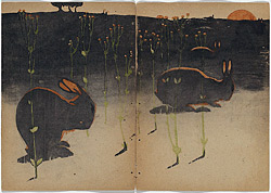 Violet Teague page seven [the birds are all hushed now...]. 1906 relief woodcut, printed in colour in the Japanese manner, from three blocks Gift of K.G. Teague 1976  Violet Teague Archive, courtesy Felicity Druce