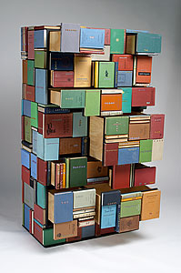 image: Patrick Hill 'Stack' 2003\5 plywood, collected books, typewriter keys, Photography: Peter Whyte