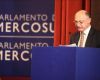 Foreign Affairs minister Timmerman addressing the Parlasur plenary in Montevideo (Photo EFE)