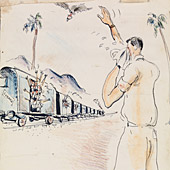 Lofty Cannon farewells POWs from Ward 5 - a Ronald Searle sketch from the State Library of Victoria's collection