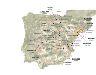 GRFICO: Poblacin prxima a centrales nucleares en Espaa