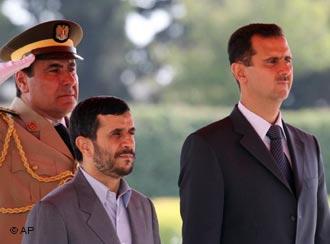 Syrian and Iranian Presidents, Bashar Assad, right, and Mahmoud Ahmadinejad