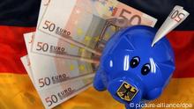 Ein Sparschwein liegt Deutschlandfahne mit Euro-Geldscheinen (Foto: dpa)