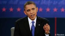 US President Barack Obama makes a point during the final US presidential debate in Boca Raton, Florida, October 22, 2012
(Photo: REUTERS/Scott Audette)
