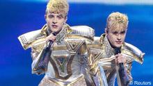Jedward of Ireland perform their song Waterline during the Grand Final of the Eurovision song contest in Baku, May 27, 2012.