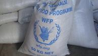 A sack of World Food Program food on a truck in Somalia