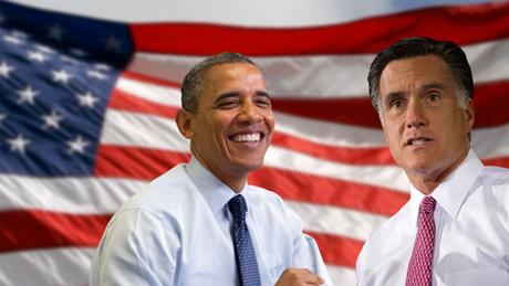US-Flagge, Obama, Romney 