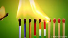 A set of burning matches painted as the troubled eurozone countries Fotolia