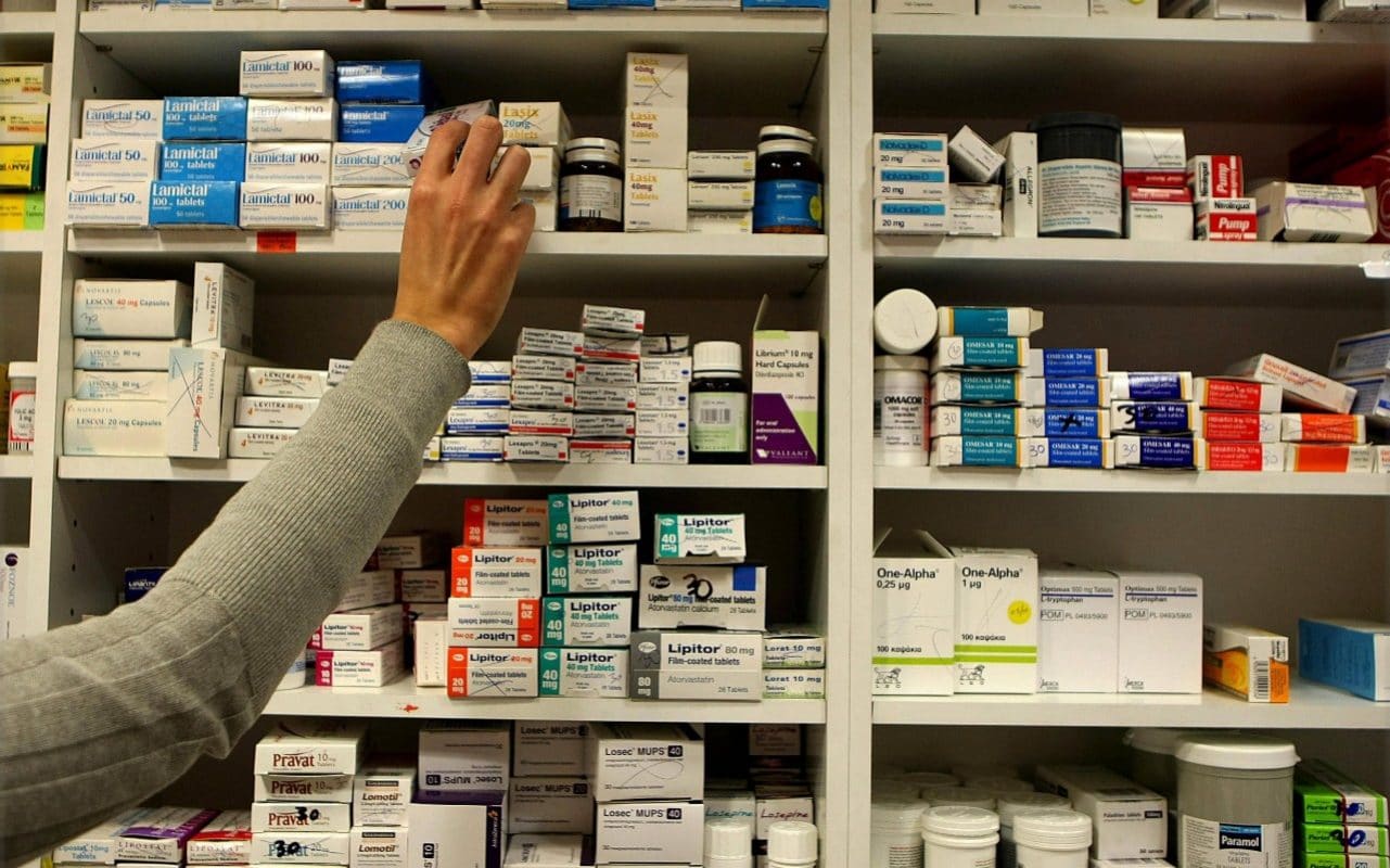 Drugs in a pharmacy, including antibiotics