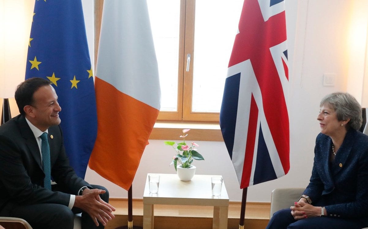 Irish Prime Minister Leo Varadkar, left, meets with British Prime Minister Theresa May on the sidelines of an EU summit in Brussels